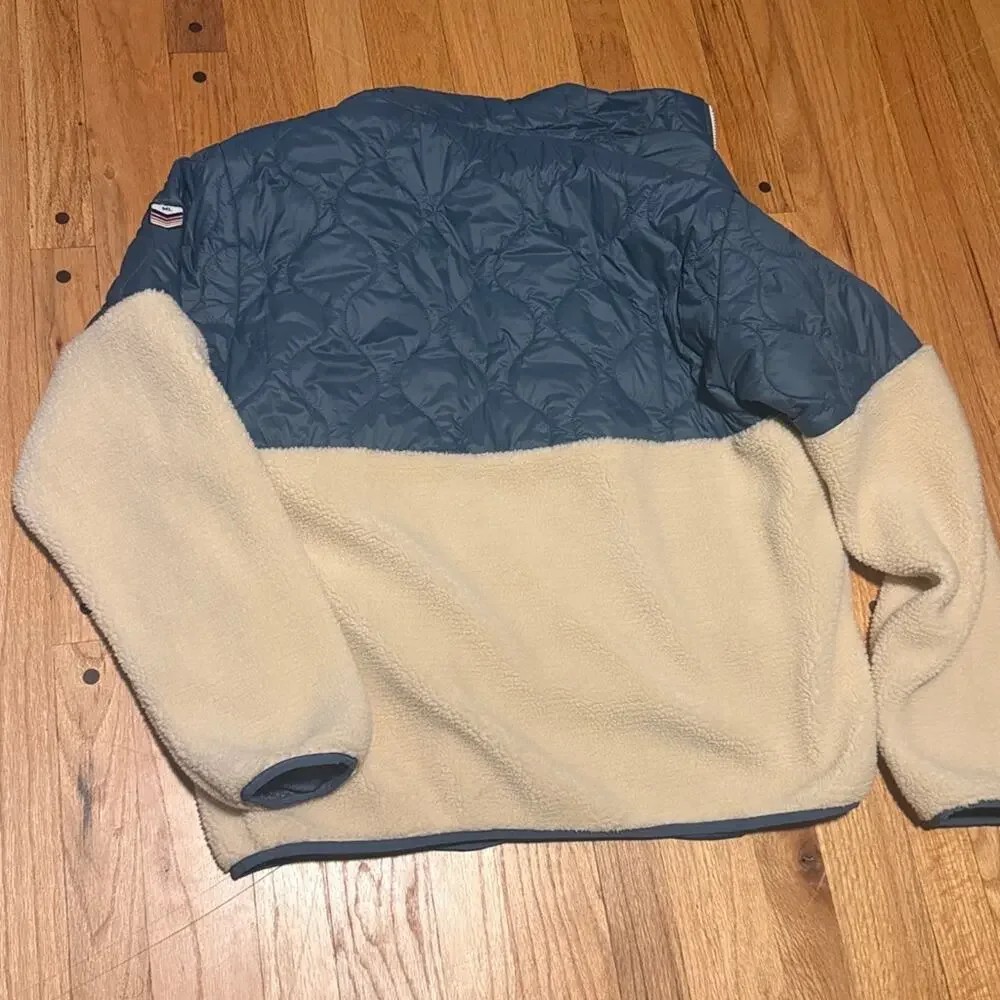 NEW Marine Layer Orion Blue & Natural Quilted Bariloche Sherpa Jacket Size XL